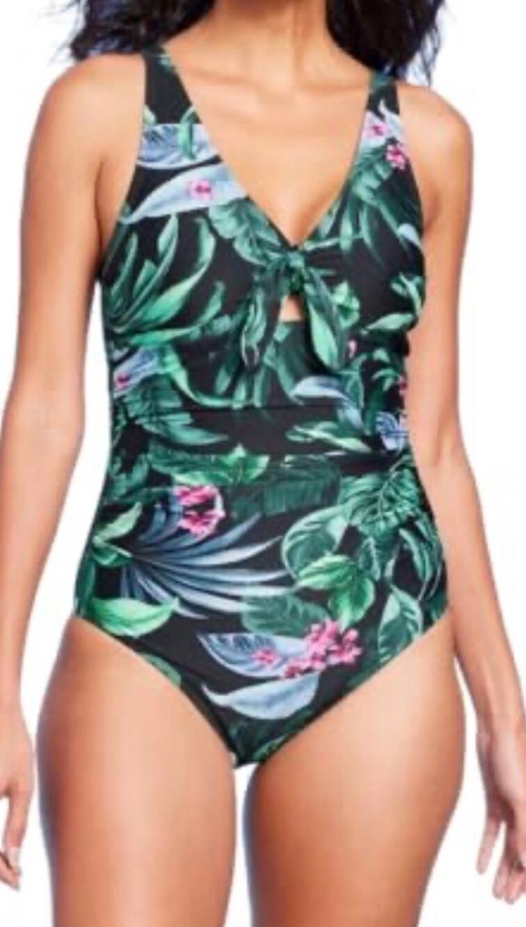 Kona Sol Full Coverage Tummy control tie front floral one piece swim suit Small